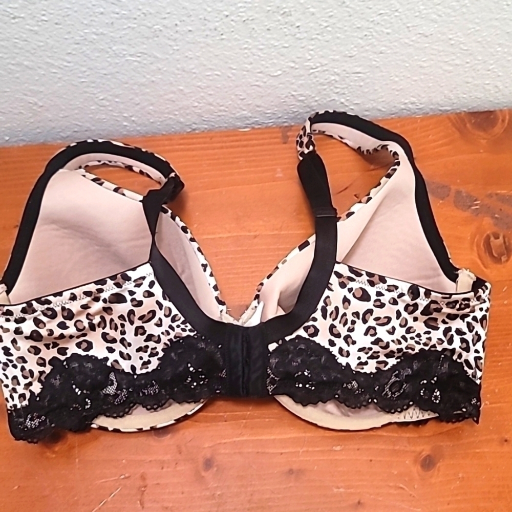 Cacique Leopard Print Lace Trim Bra Womens 40D Brown Animal Print Underwire - Picture 7 of 7